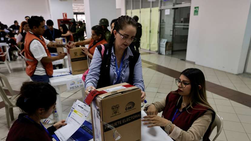Electoral delegates perform a standard audit of votes after presidential election, in Quito