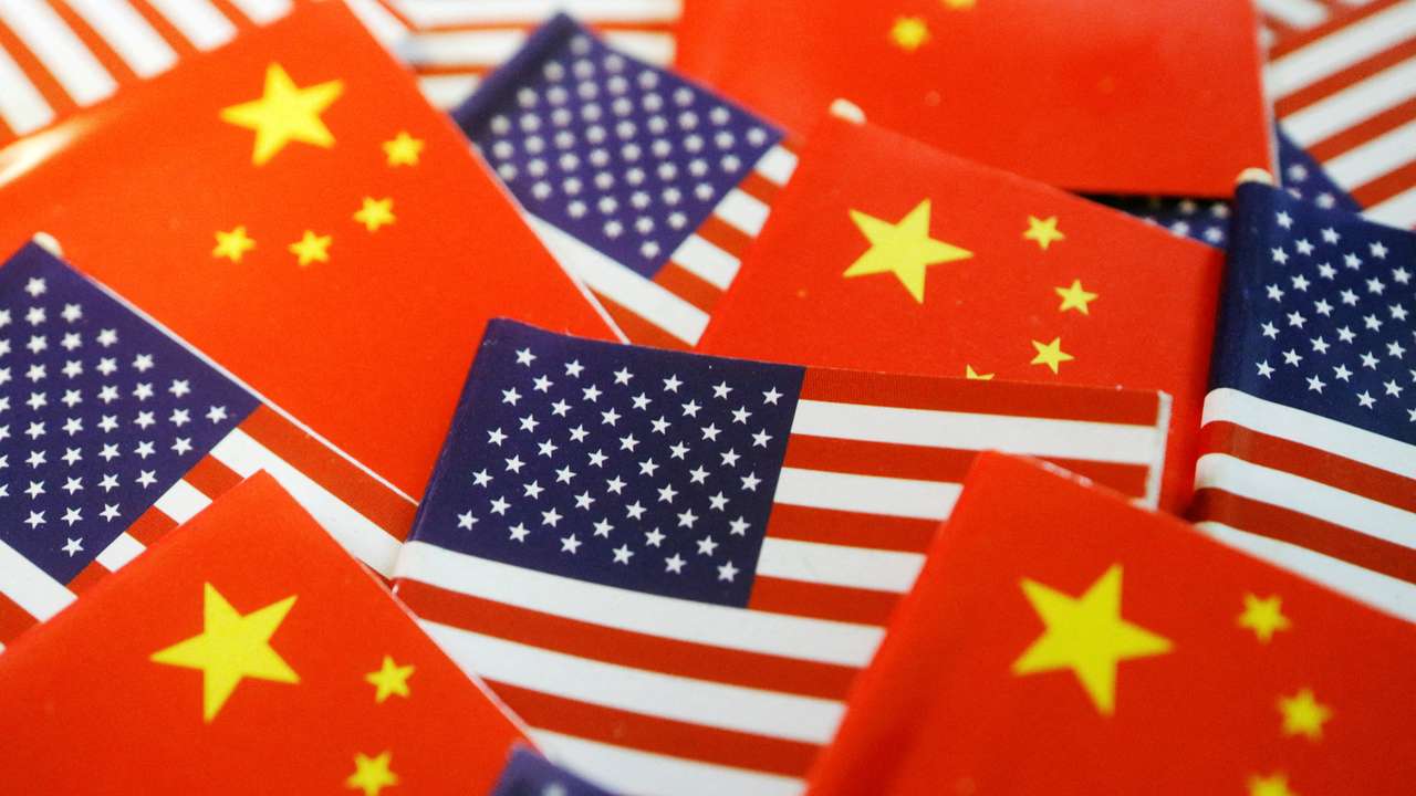 FILE PHOTO: Illustration picture of U.S. and Chinese flags