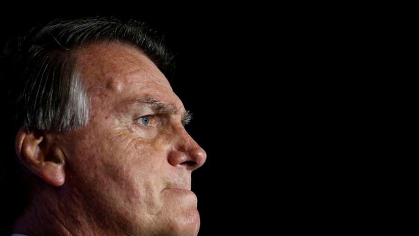 FILE PHOTO: Former Brazilian President Jair Bolsonaro speaks at a Turning Point USA event in Doral