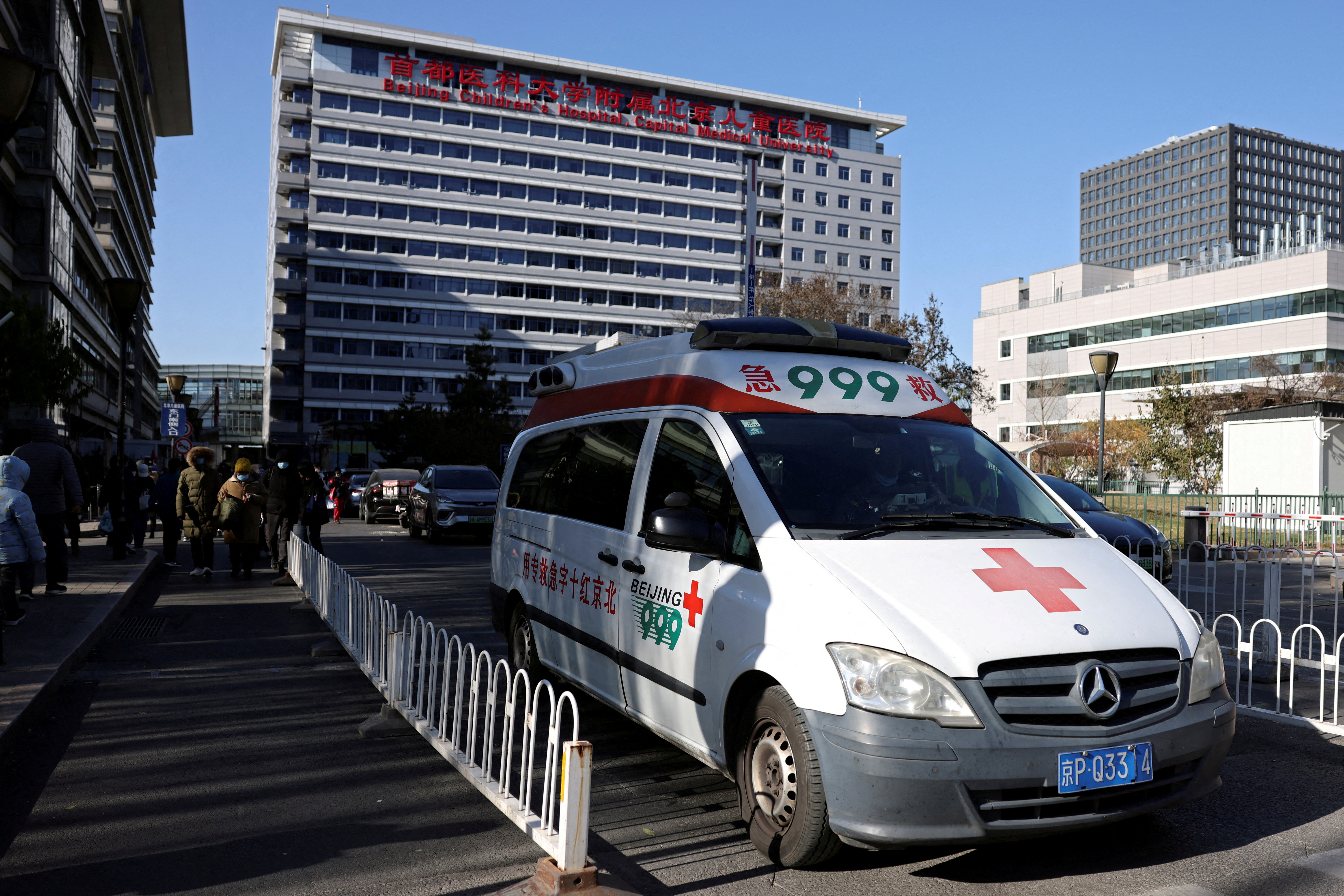 FILE PHOTO: Ambulance leaves a children's hospital in Beijing