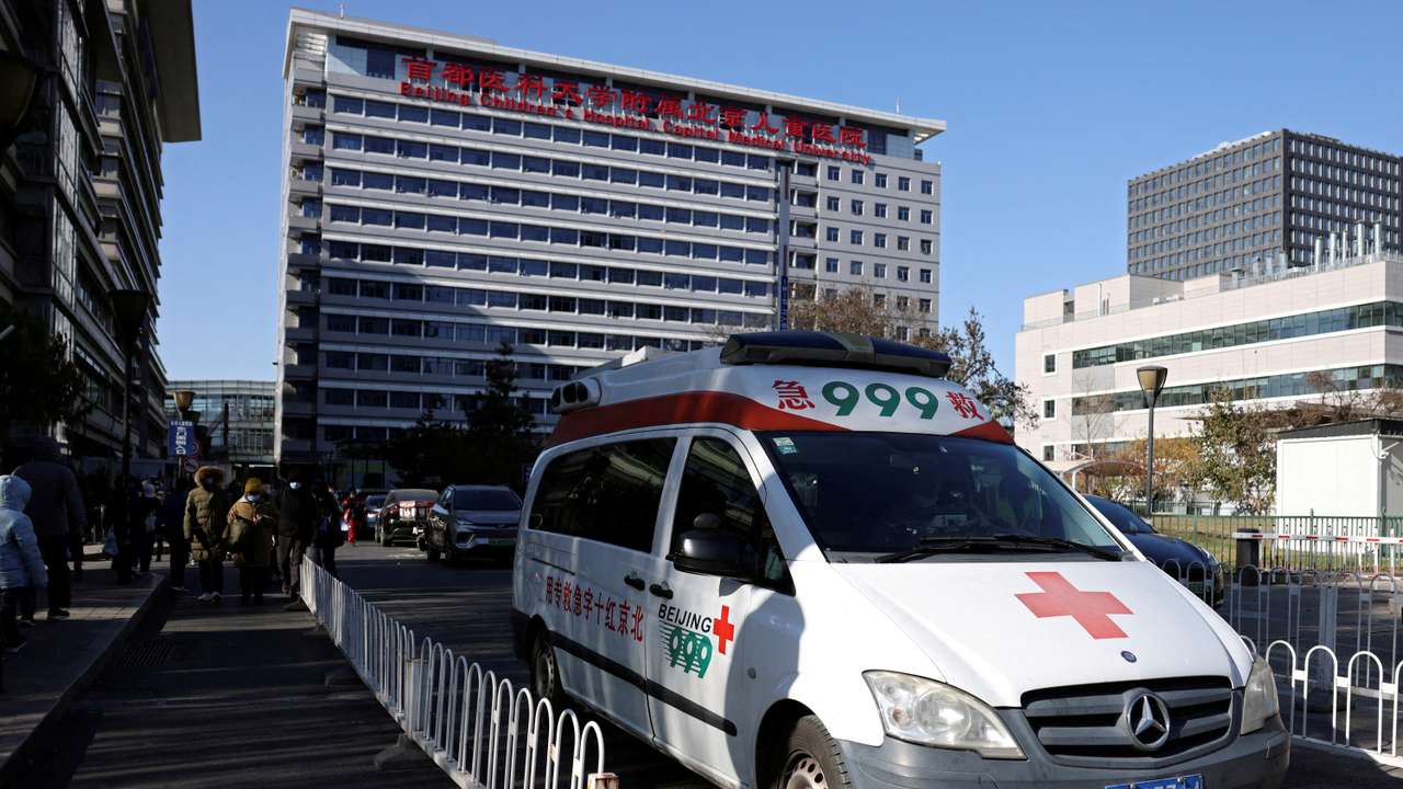 FILE PHOTO: Ambulance leaves a children's hospital in Beijing