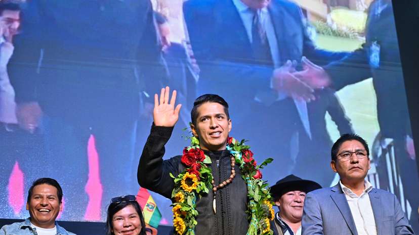 Andronico Rodriguez announces his candidacy for Bolivia's president, in La Paz