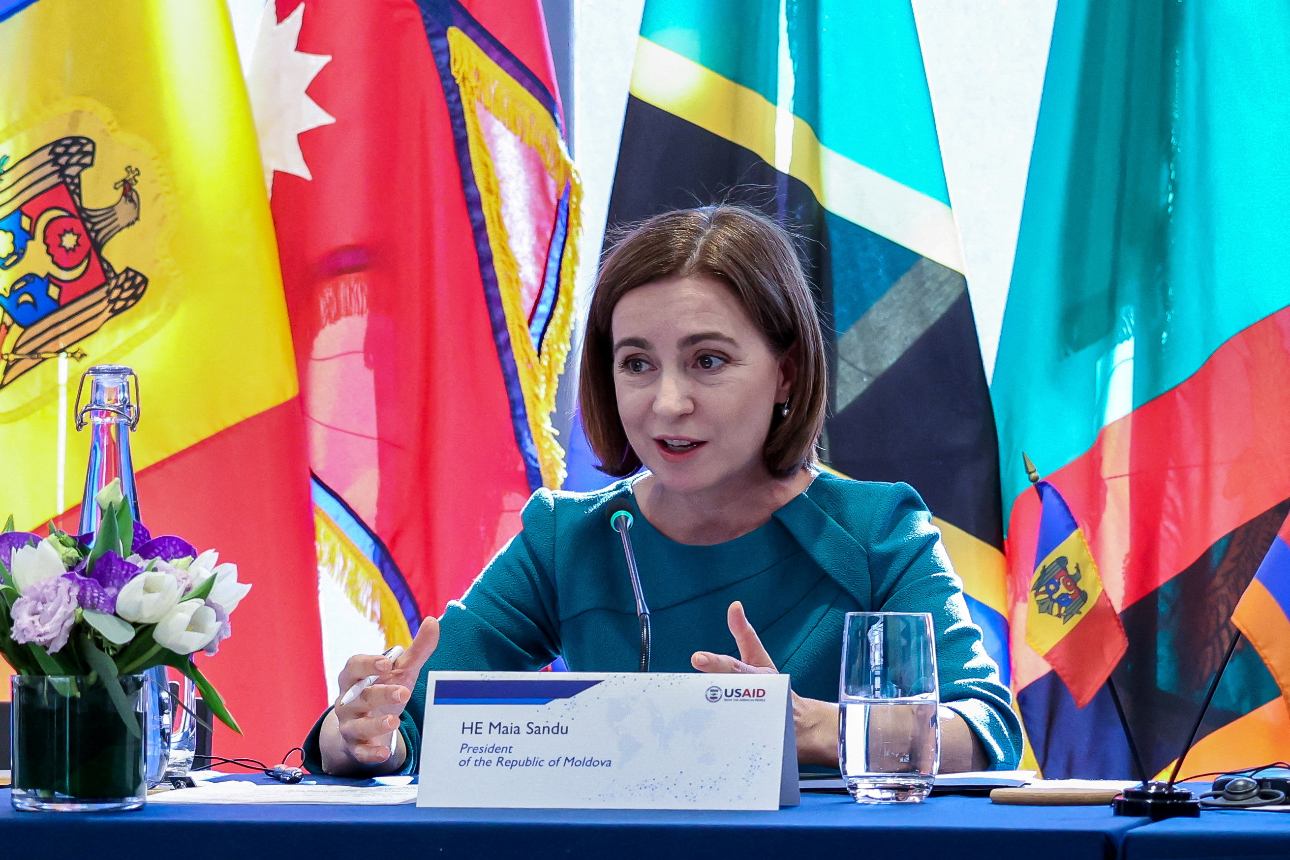 FILE PHOTO: Moldovan President Maia Sandu speaks at the USAID "Democracy Delivers" event at the Ford Foundation Center for Social Justice, in New York City