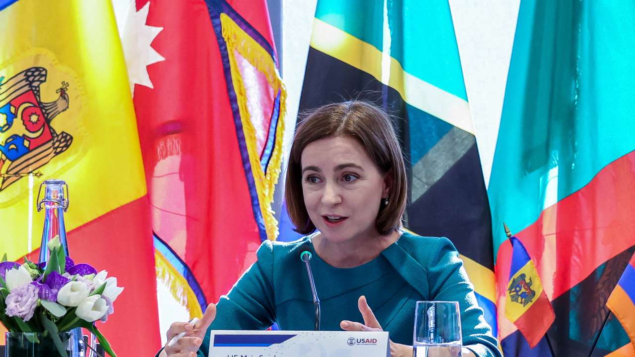 FILE PHOTO: Moldovan President Maia Sandu speaks at the USAID "Democracy Delivers" event at the Ford Foundation Center for Social Justice, in New York City