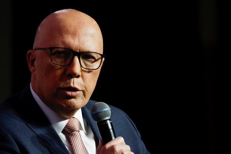 Australian opposition leader Peter Dutton speaks at an event in Canberra