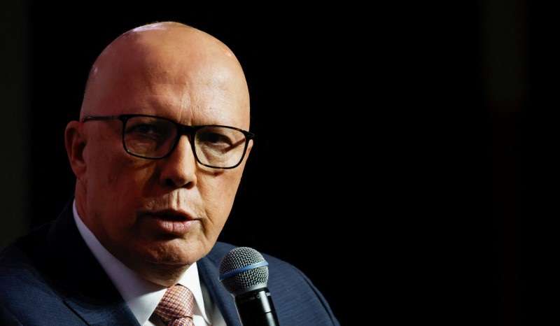 Australian opposition leader Peter Dutton speaks at an event in Canberra
