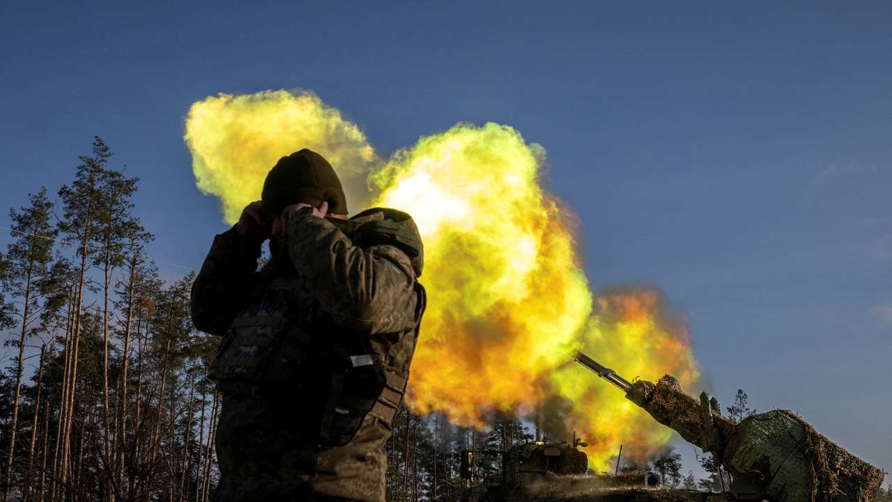 A Swedish-made Archer self-propelled howitzer of Ukraine’s 45th separate artillery brigade fires at Russian positions in the Donetsk region