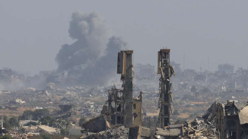 Smoke rises following explosions in Gaza City after Hamas agreed to release hostages and accept some other terms in a U.S. plan to end the war, as seen from central Gaza Strip