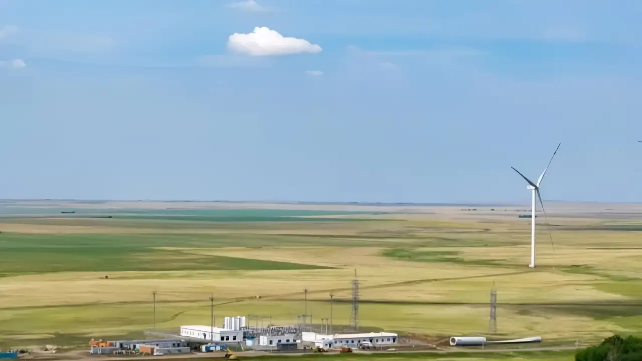 Kazakhstan’s Akmola wind power cluster converts strong steppe winds into clean electricity.