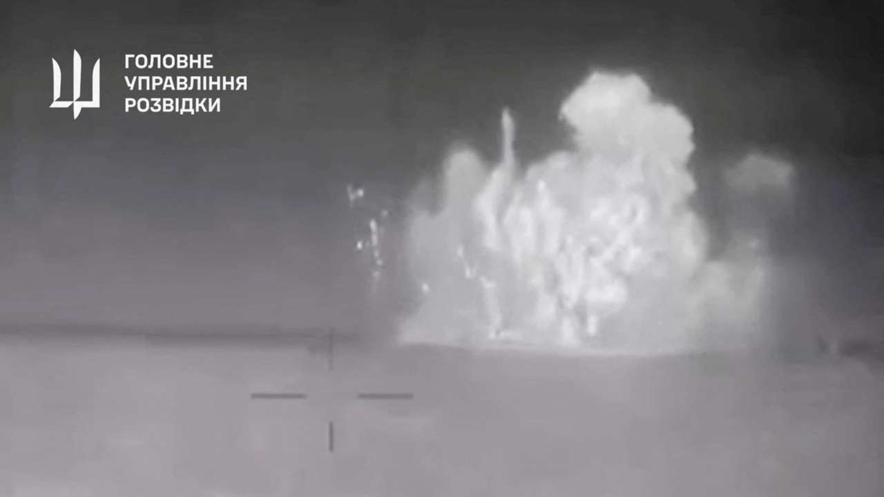 Ukrainian Defence Ministry footage shows what Ukrainian military intelligence said is Russian ship that was damaged by sea drones off Crimea