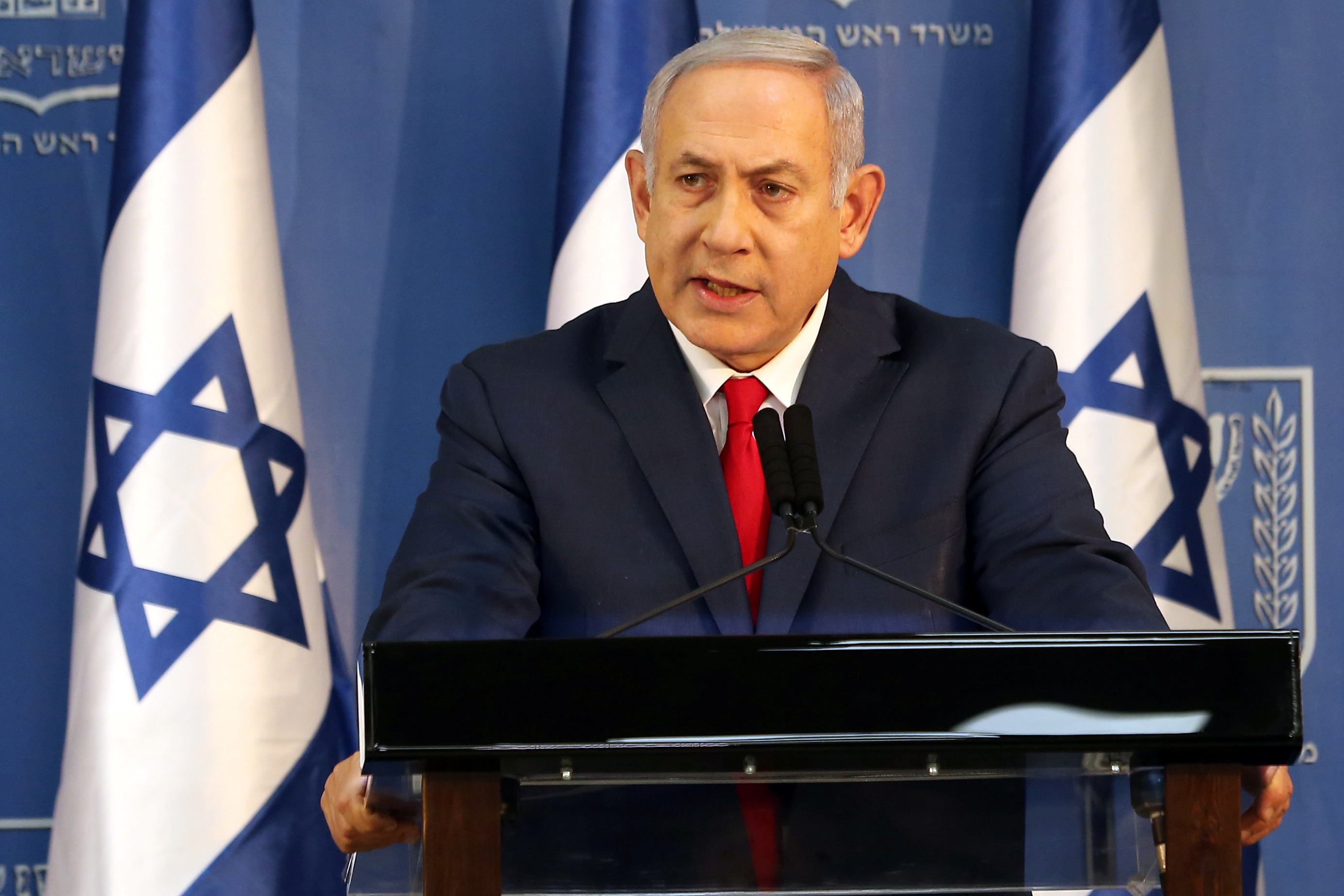 FILE PHOTO: Israel's Prime Minister Benjamin Netanyahu delivers a statement to the members of the media in Tel Aviv