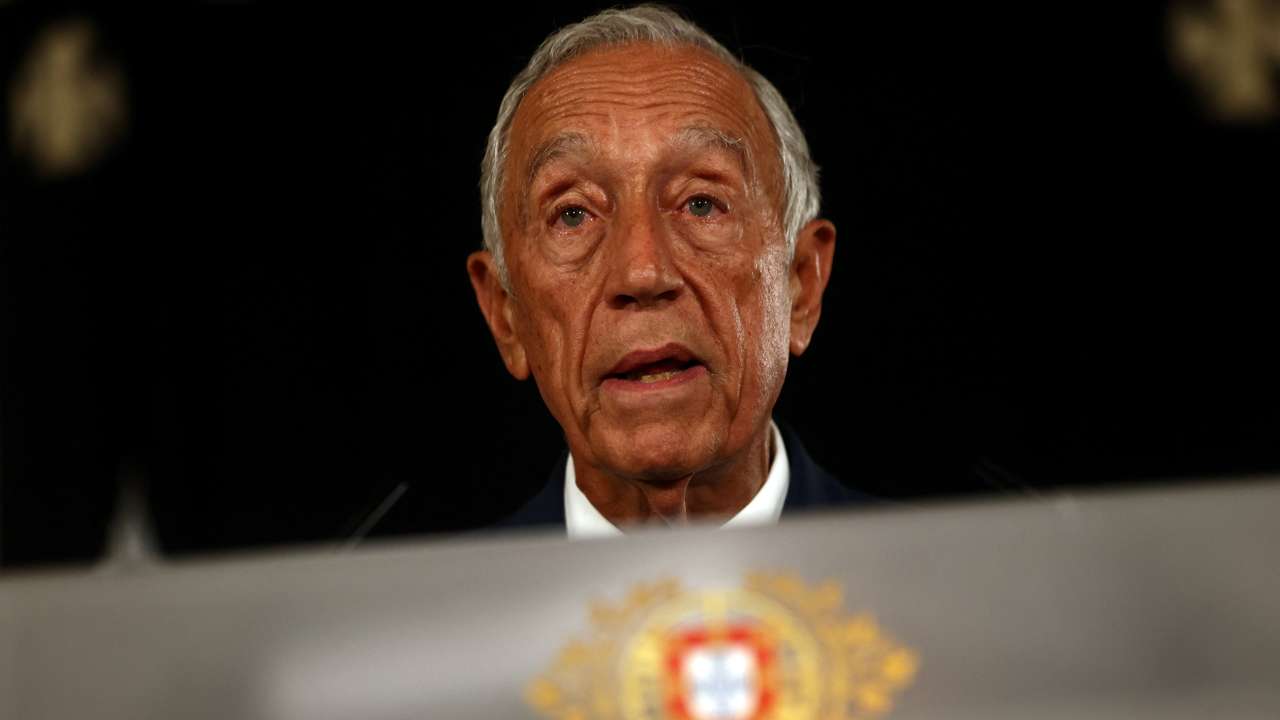 Portugal's President Marcelo Rebelo de Sousa addresses the nation in Belem Palace, Lisbon