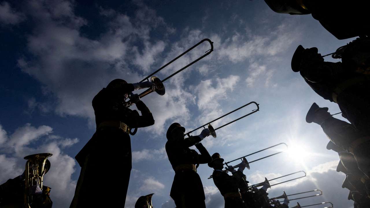 Training for a military parade to mark the 80th anniversary of the end of World War Two, in Beijing