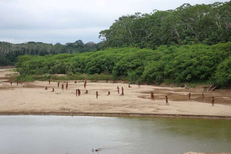 Members of the reclusive Mashco Piro tribe are seen near Monte Salvado