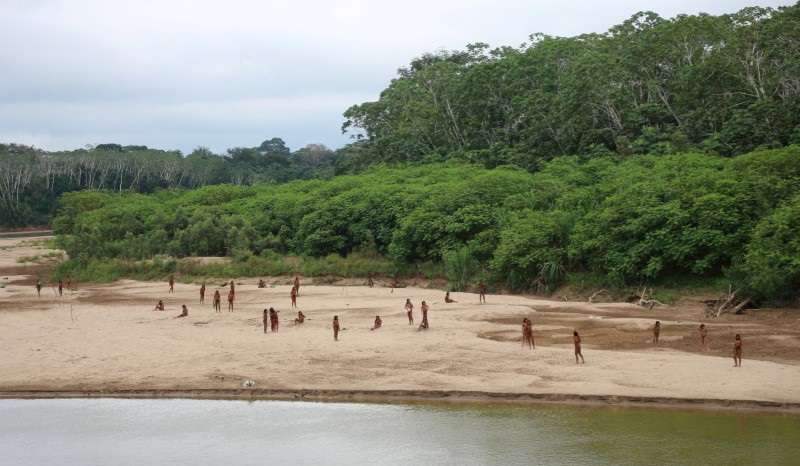 Members of the reclusive Mashco Piro tribe are seen near Monte Salvado
