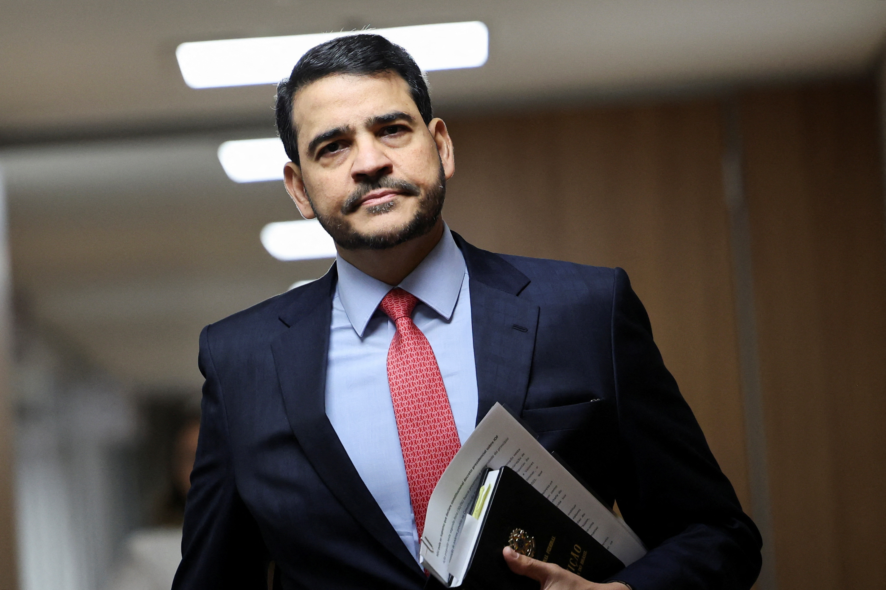 Brazil's Attorney-General of the Union, Jorge Messias attends a press conference