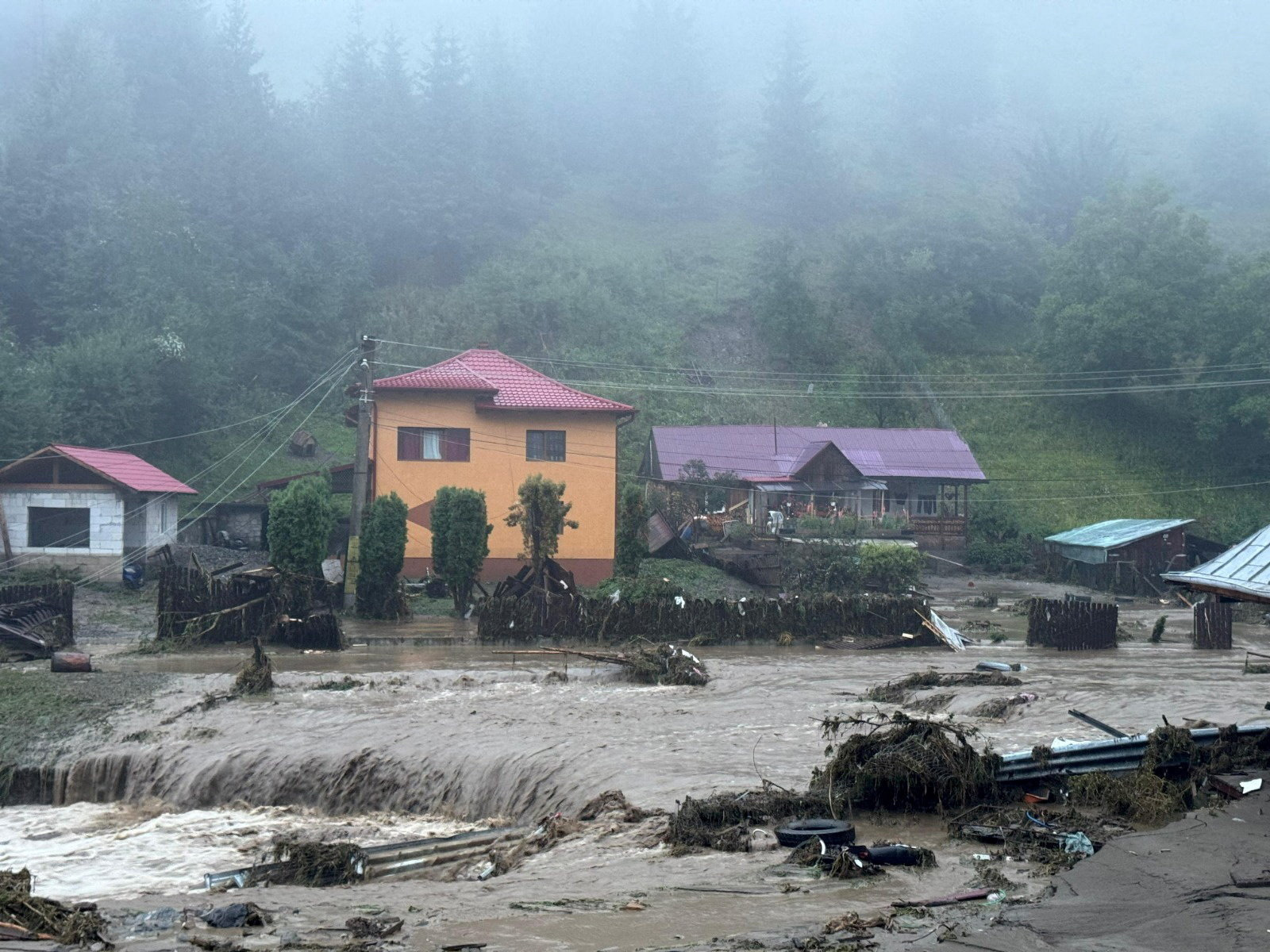 Floods strike the town of Brosteni in Romania