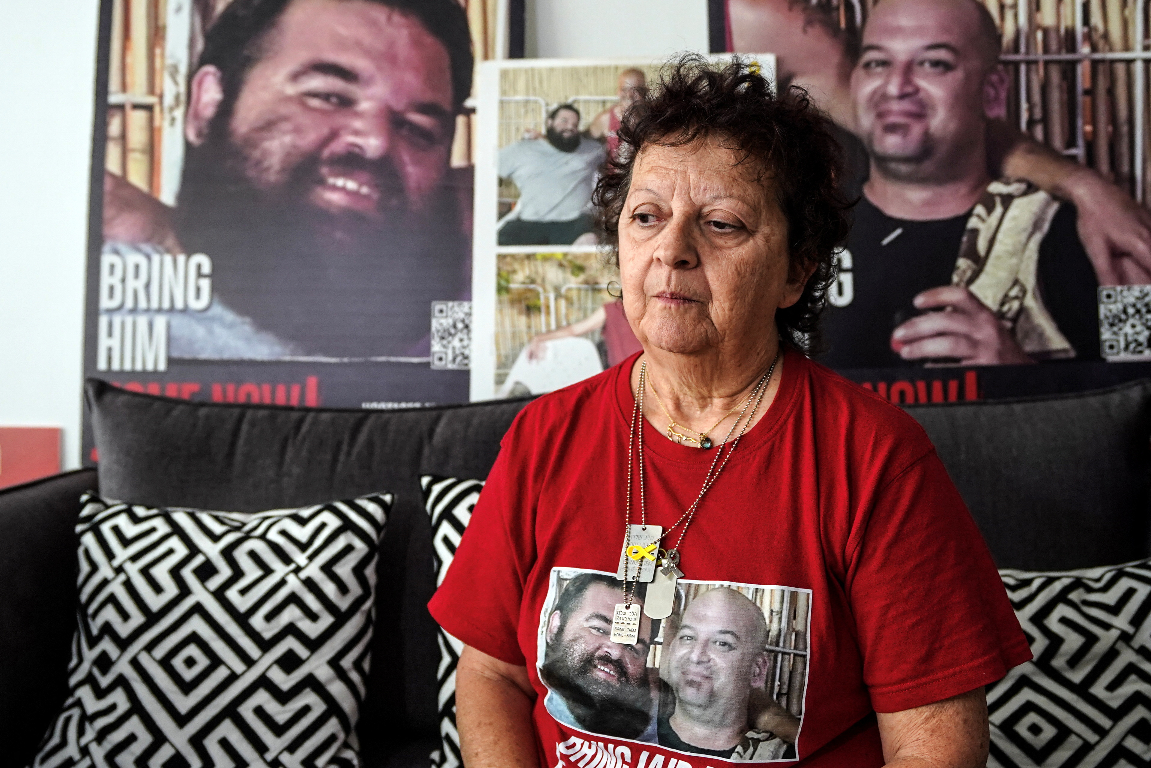 Ruth Strum, the mother of Israeli hostages Iair Horn and Eitan Horn speaks with Reuters, in Kfar Sava