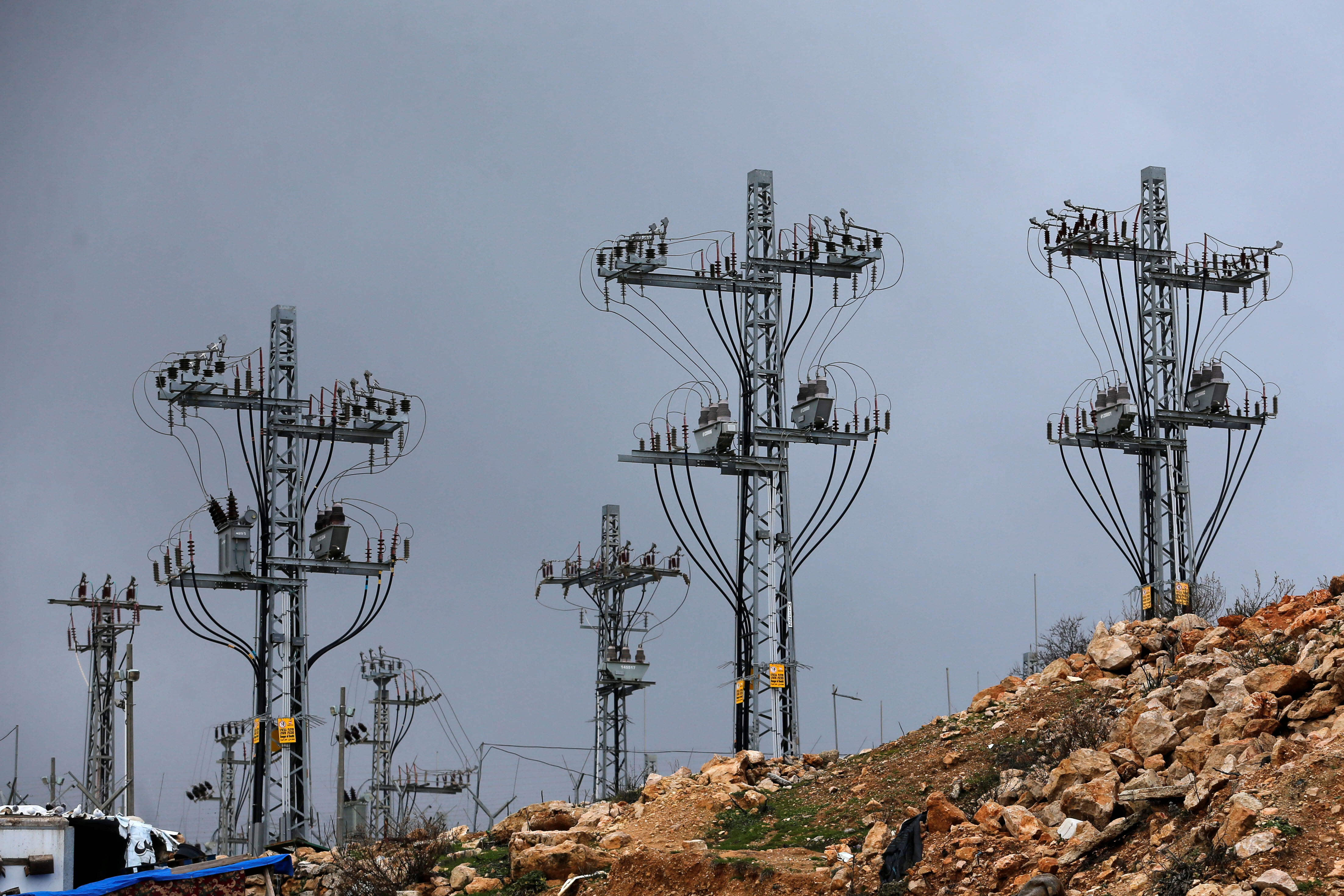 An Israeli power distribution plant is seen in Hebron in the Israeli-occupied West Bank
