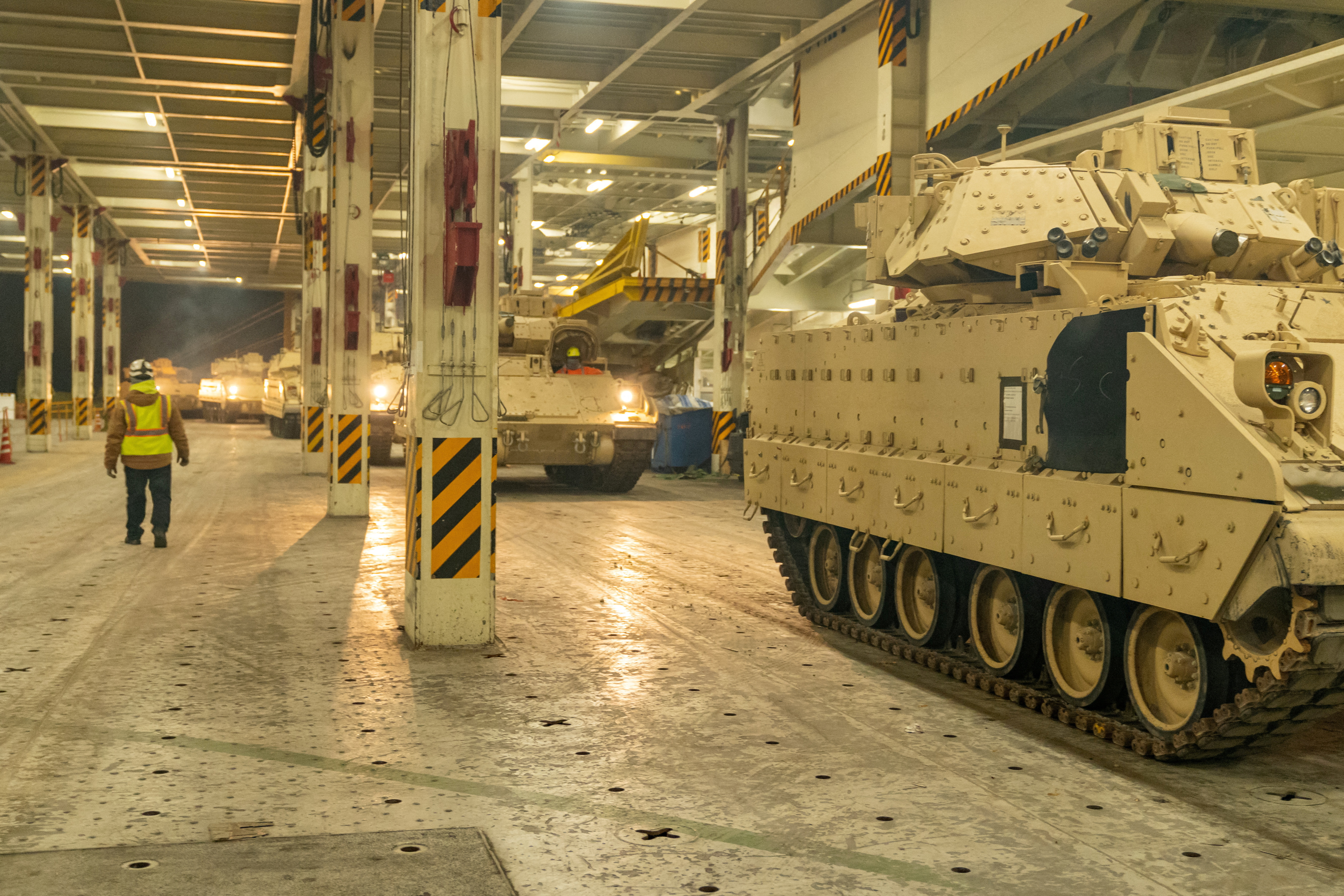 FILE PHOTO: Ukraine-bound Bradley Fighting Vehicles load onto ship in South Carolina