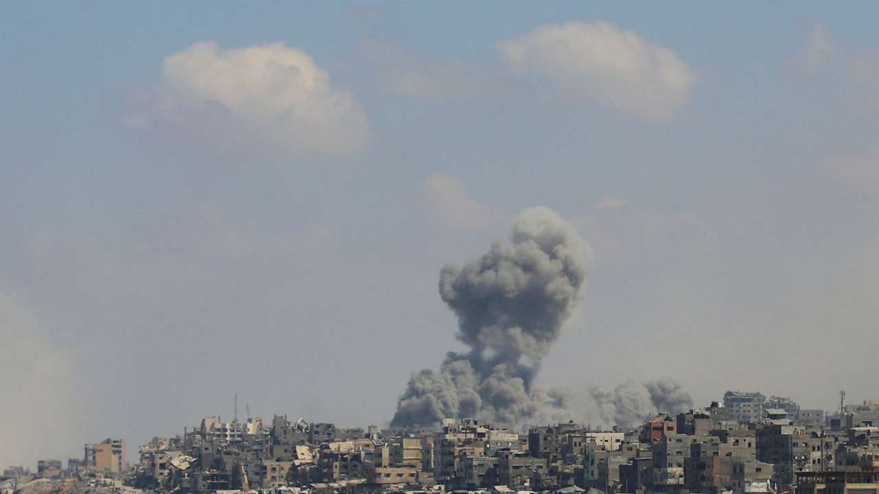 Smoke rises following Israeli strikes during a military operation, in Gaza City
