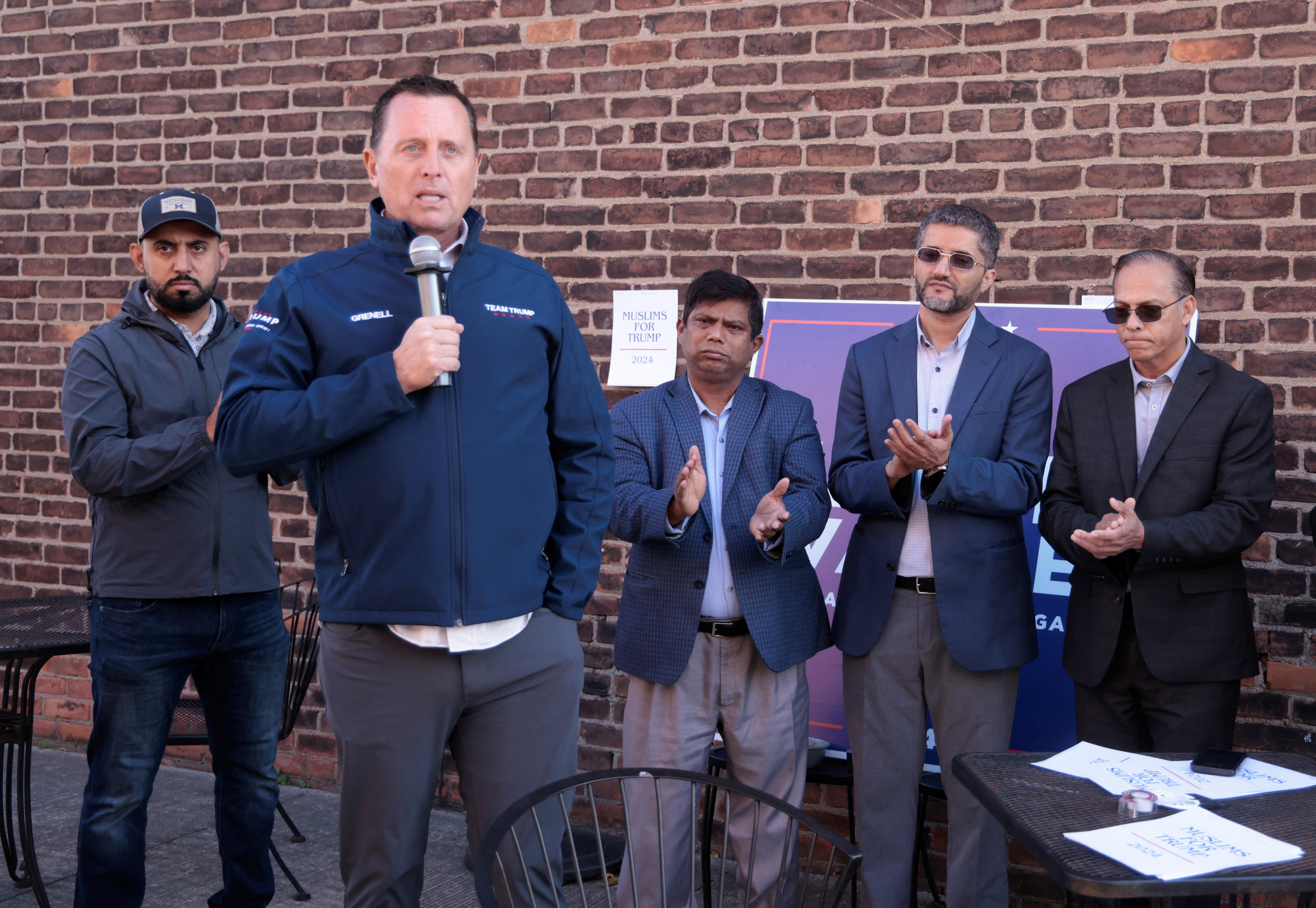 Richard Grenell, a top advisor to former U.S. President Donald Trump and former Acting Director of National Intelligence, speaks to the attendees of a Muslims and Bangladeshi Americans for Trump  outreach event in Hamtramck, Michigan