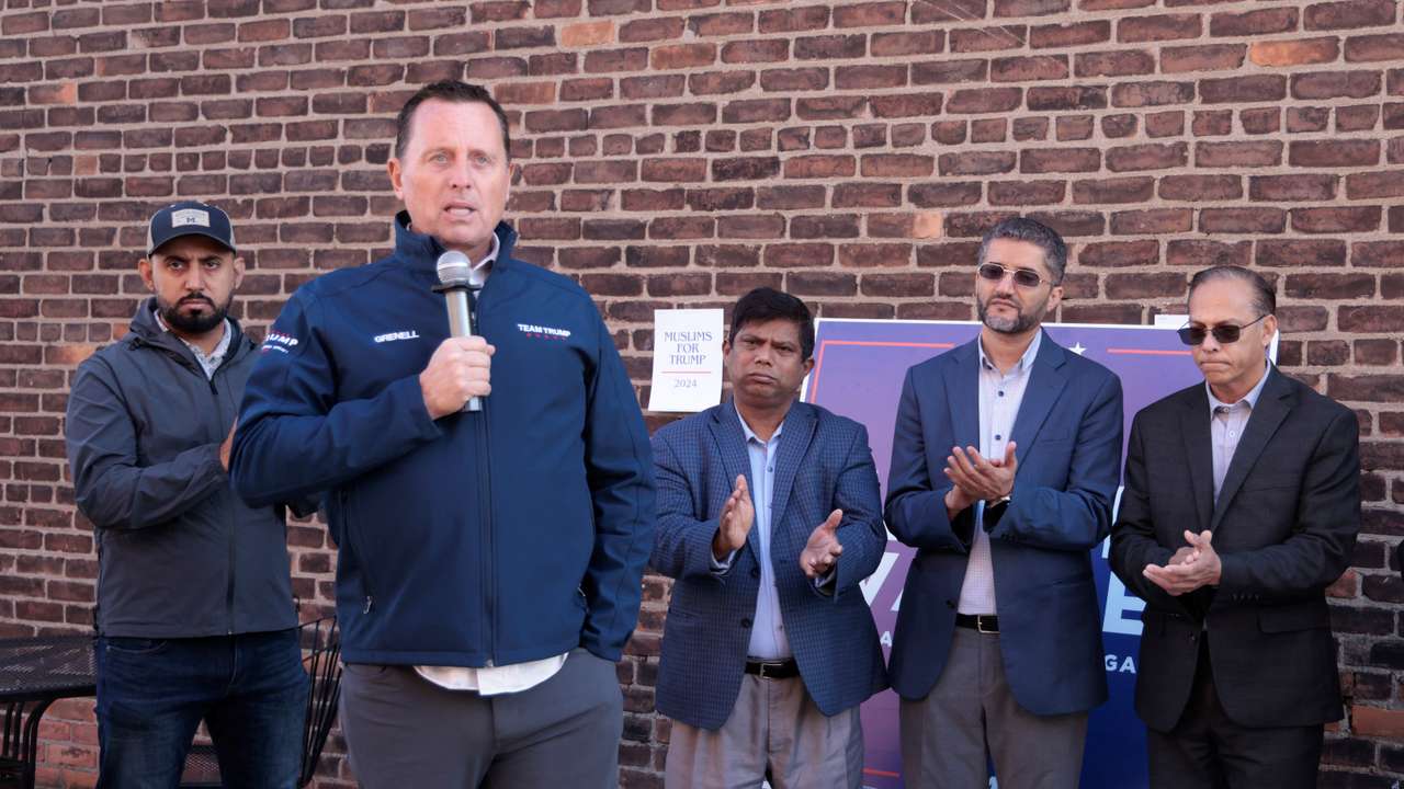Richard Grenell, a top advisor to former U.S. President Donald Trump and former Acting Director of National Intelligence, speaks to the attendees of a Muslims and Bangladeshi Americans for Trump outreach event in Hamtramck, Michigan