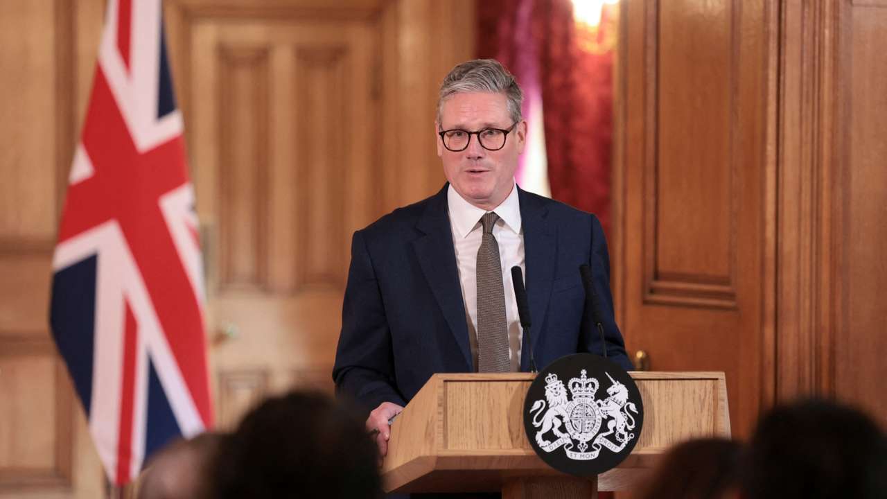 British Prime Minister Keir Starmer delivers a speech, in London