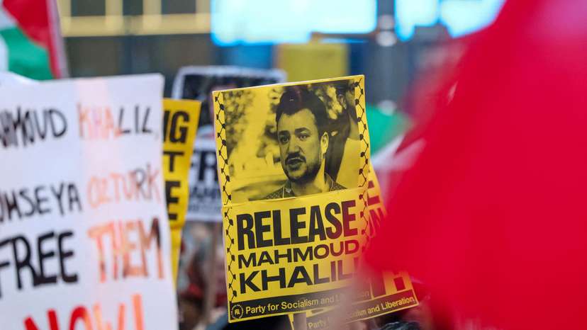 FILE PHOTO: Protesters rally and march for Mahmoud Khalil in New York