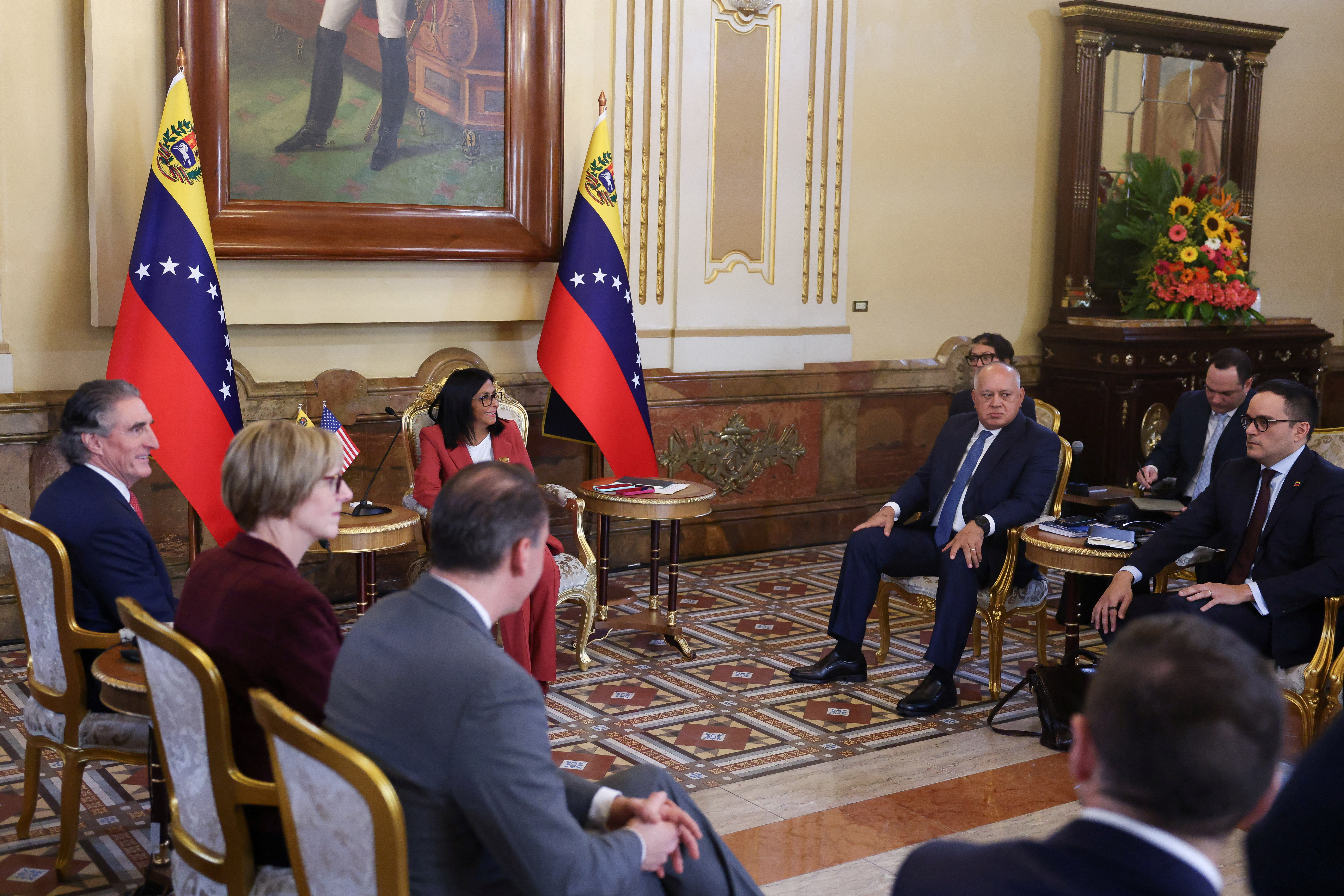 Venezuela's interim President Rodriguez meets U.S. Interior Secretary Burgum, in Caracas,