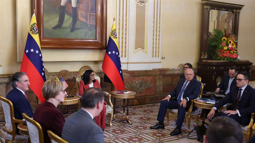 Venezuela's interim President Rodriguez meets U.S. Interior Secretary Burgum, in Caracas,