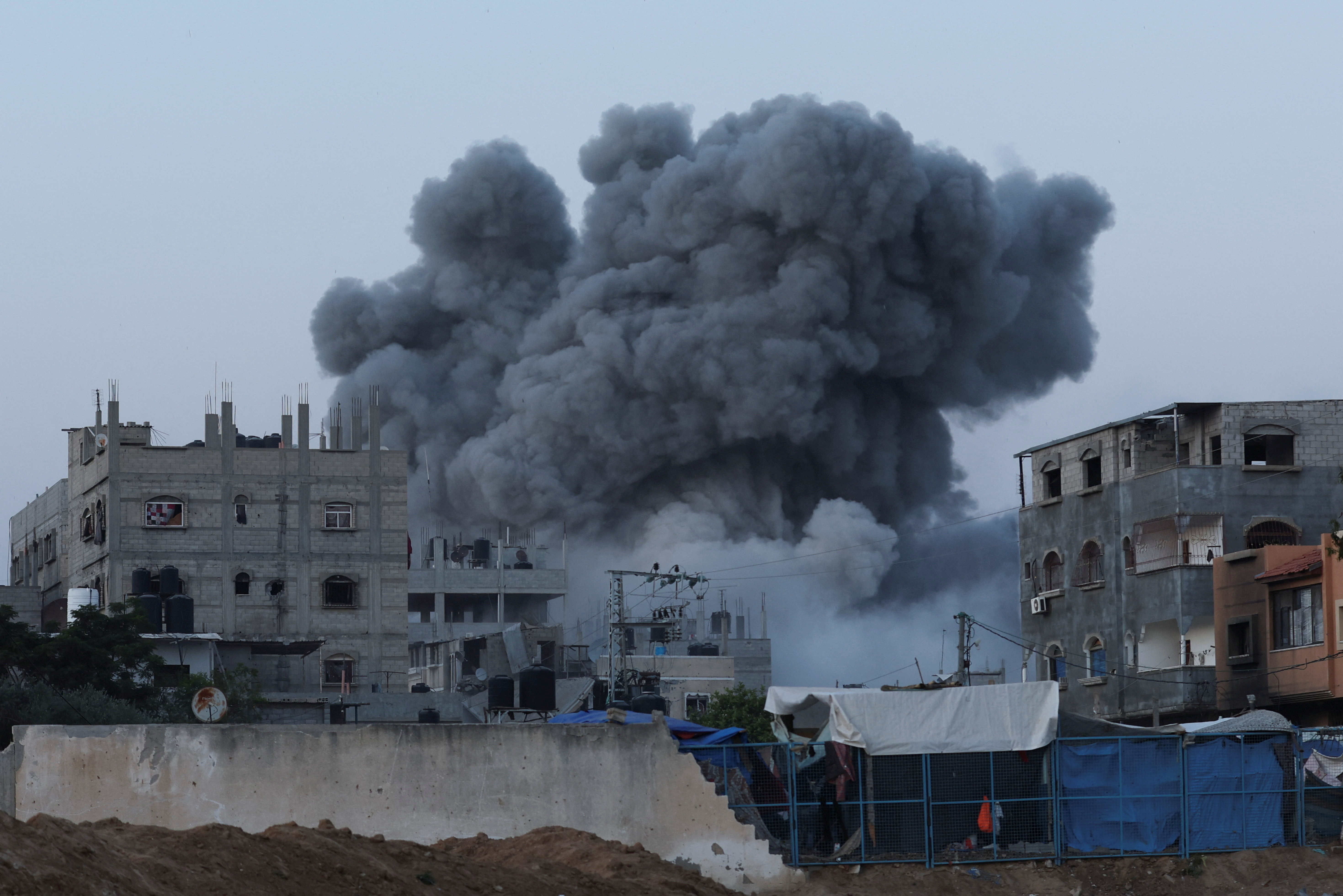 FILE PHOTO: Smoke rises during an Israeli air strike in central Gaza Strip