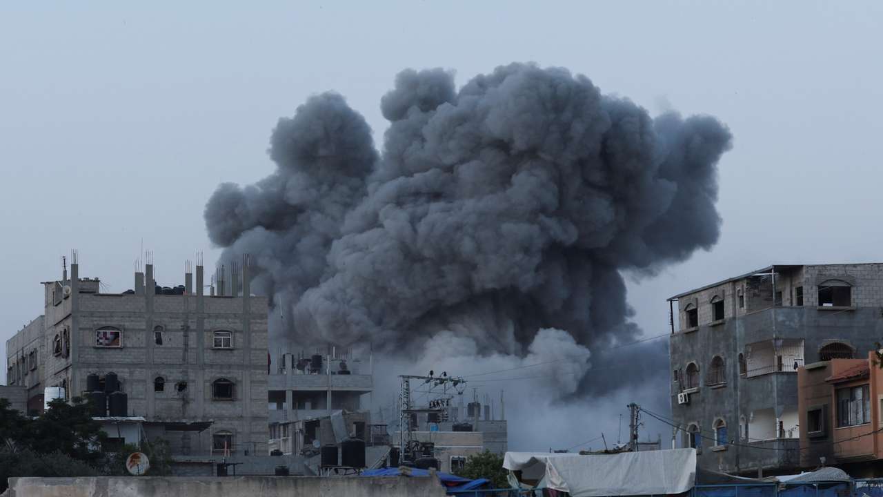 FILE PHOTO: Smoke rises during an Israeli air strike in central Gaza Strip