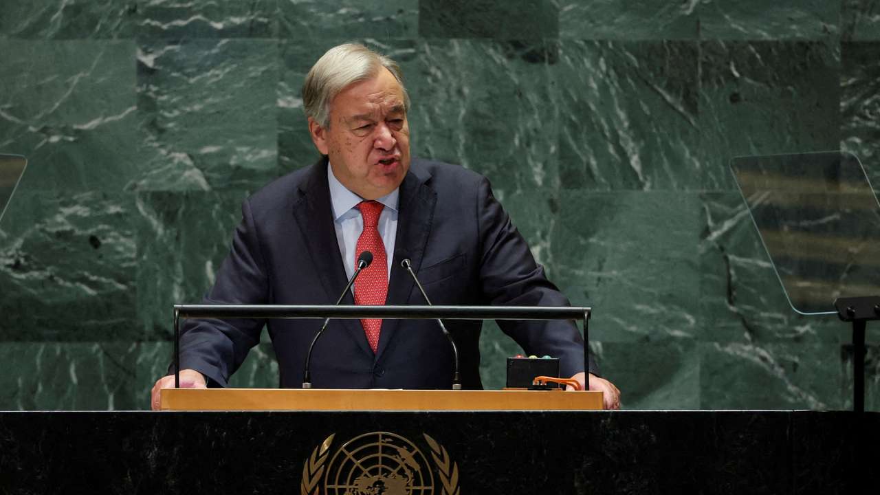 FILE PHOTO: United Nations Secretary-General Antonio Guterres addresses the 79th United Nations General Assembly at U.N. headquarters in New York, U.S., September 24, 2024. REUTERS/Mike Segar/File Photo