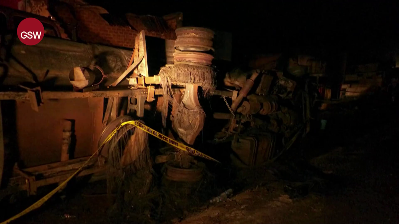 what is left of the wheels of the fuel truck that exploded