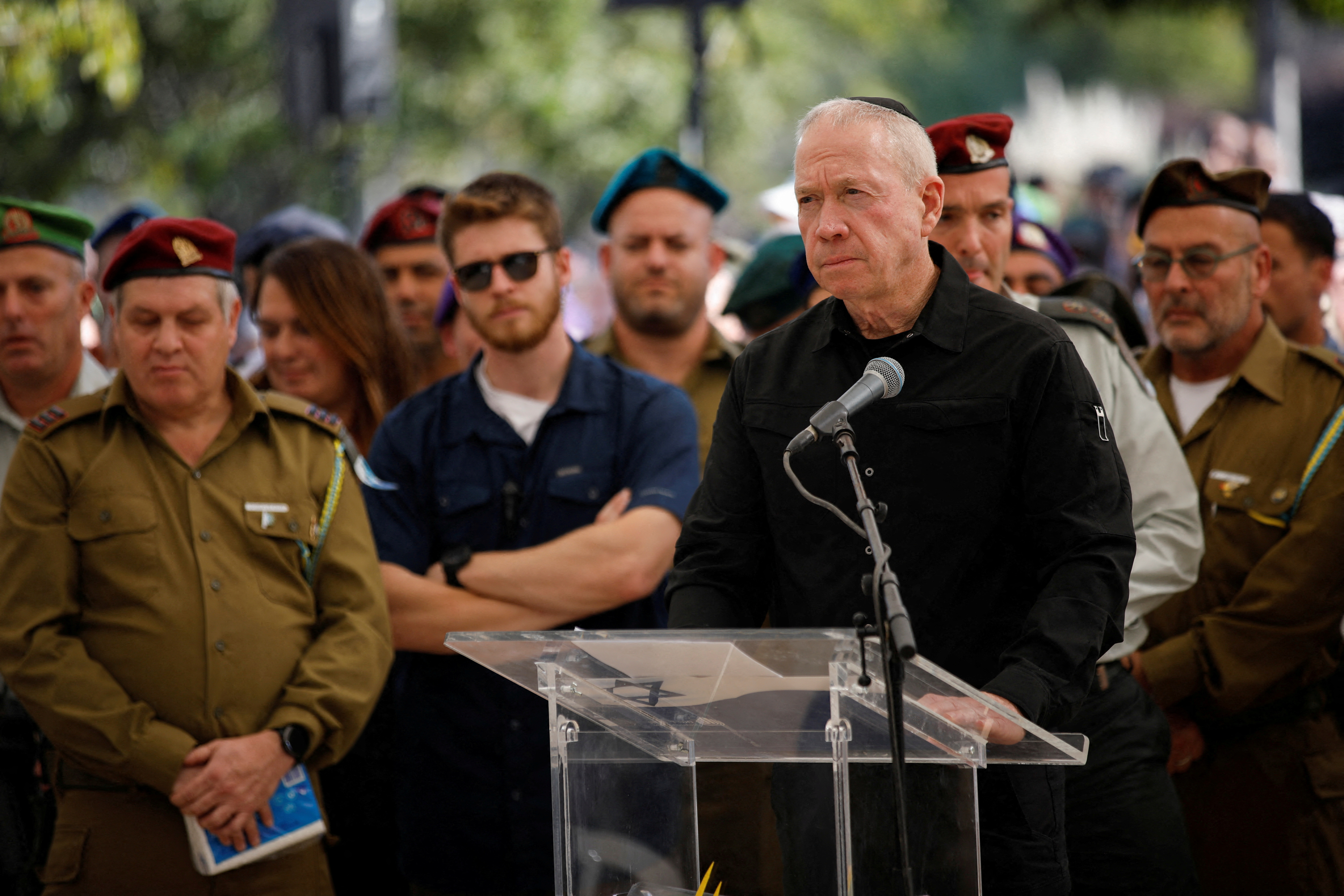 FILE PHOTO: Israeli Defense Minister Gallant attends Colonel Hamami funeral in Tel Aviv