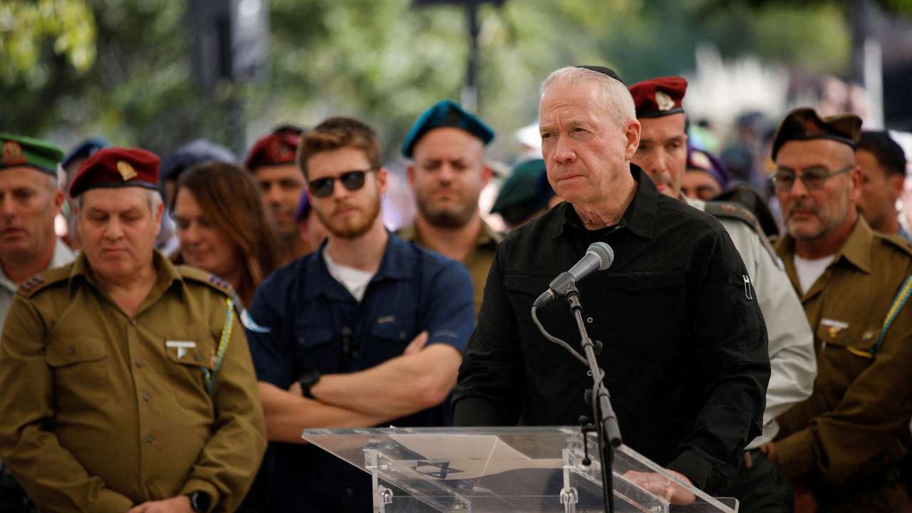 FILE PHOTO: Israeli Defense Minister Gallant attends Colonel Hamami funeral in Tel Aviv