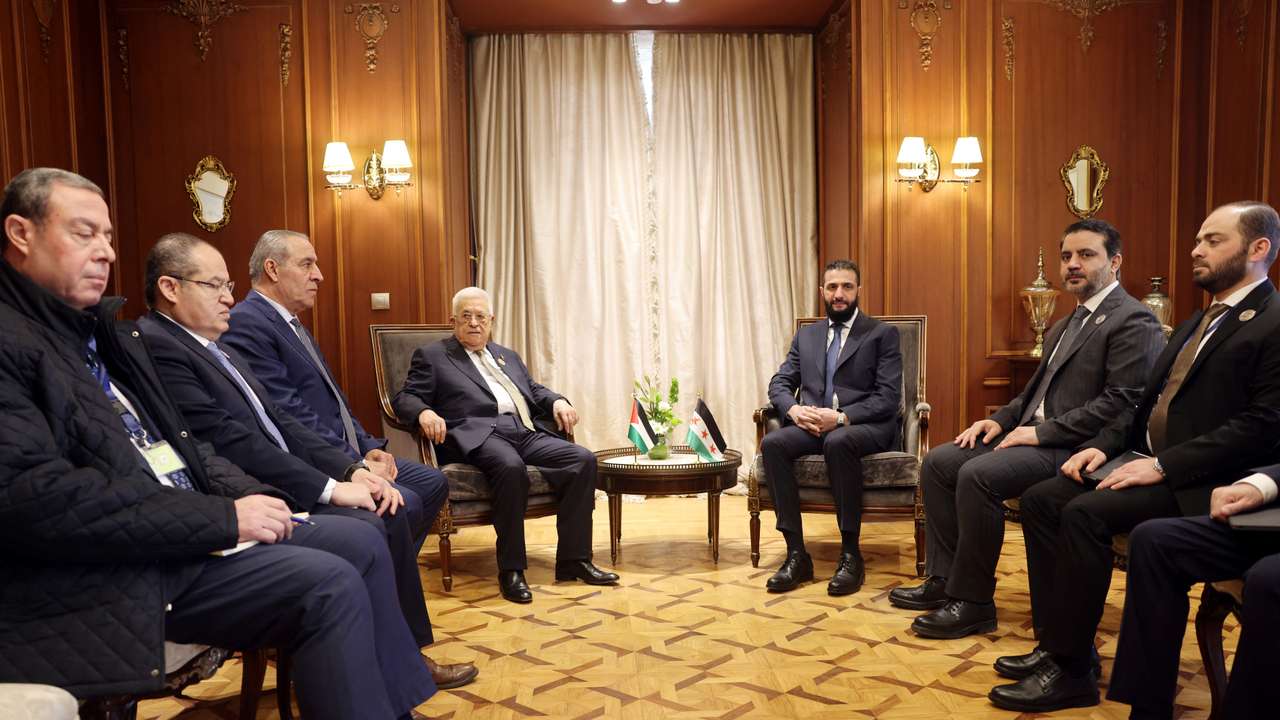 Palestinian President Mahmoud Abbas meets with Syria's interim President Ahmed al-Sharaa in Cairo