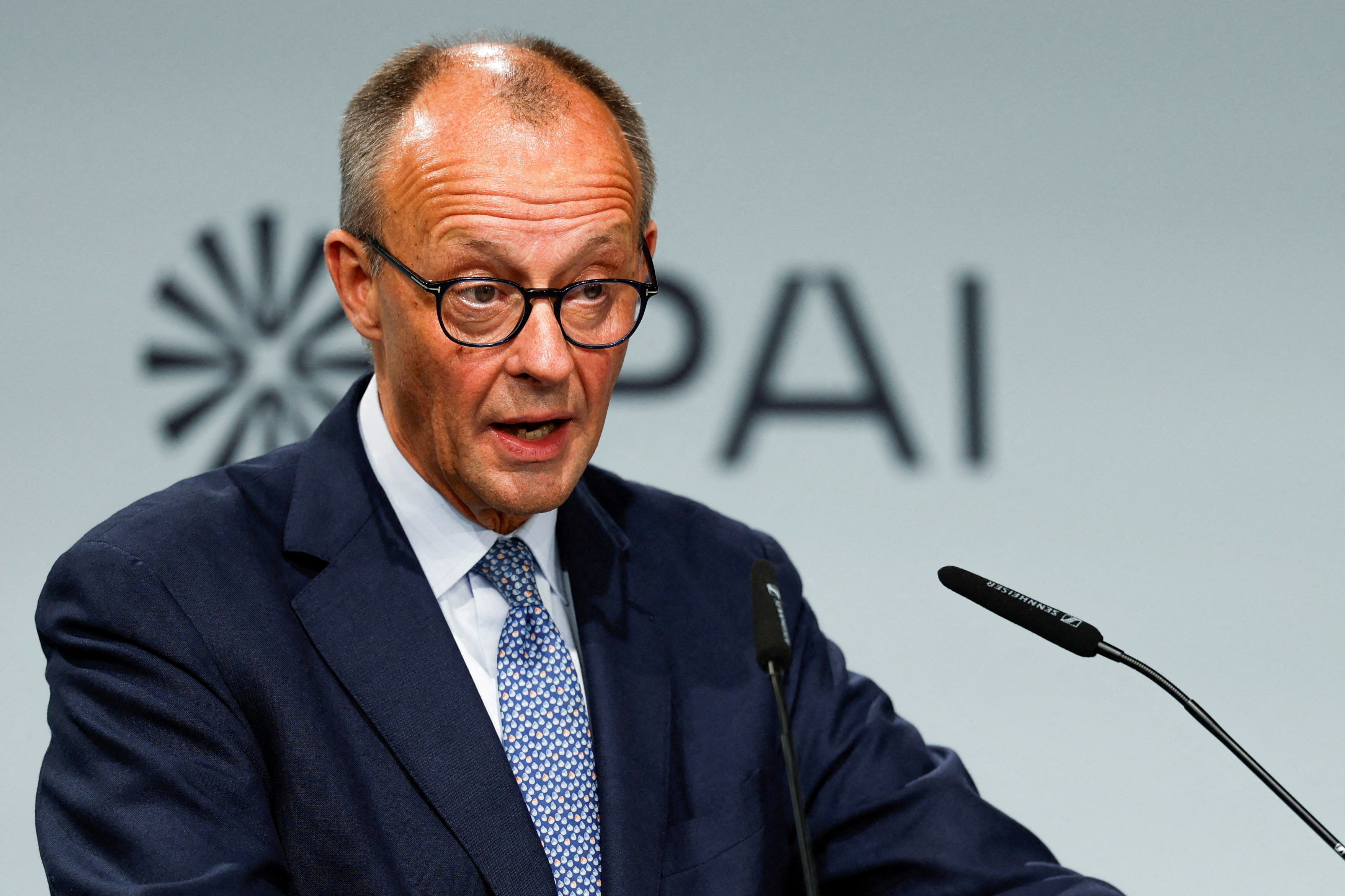 German Chancellor Friedrich Merz attends a groundbreaking ceremony for the IPAI CAMPUS, in Heilbronn