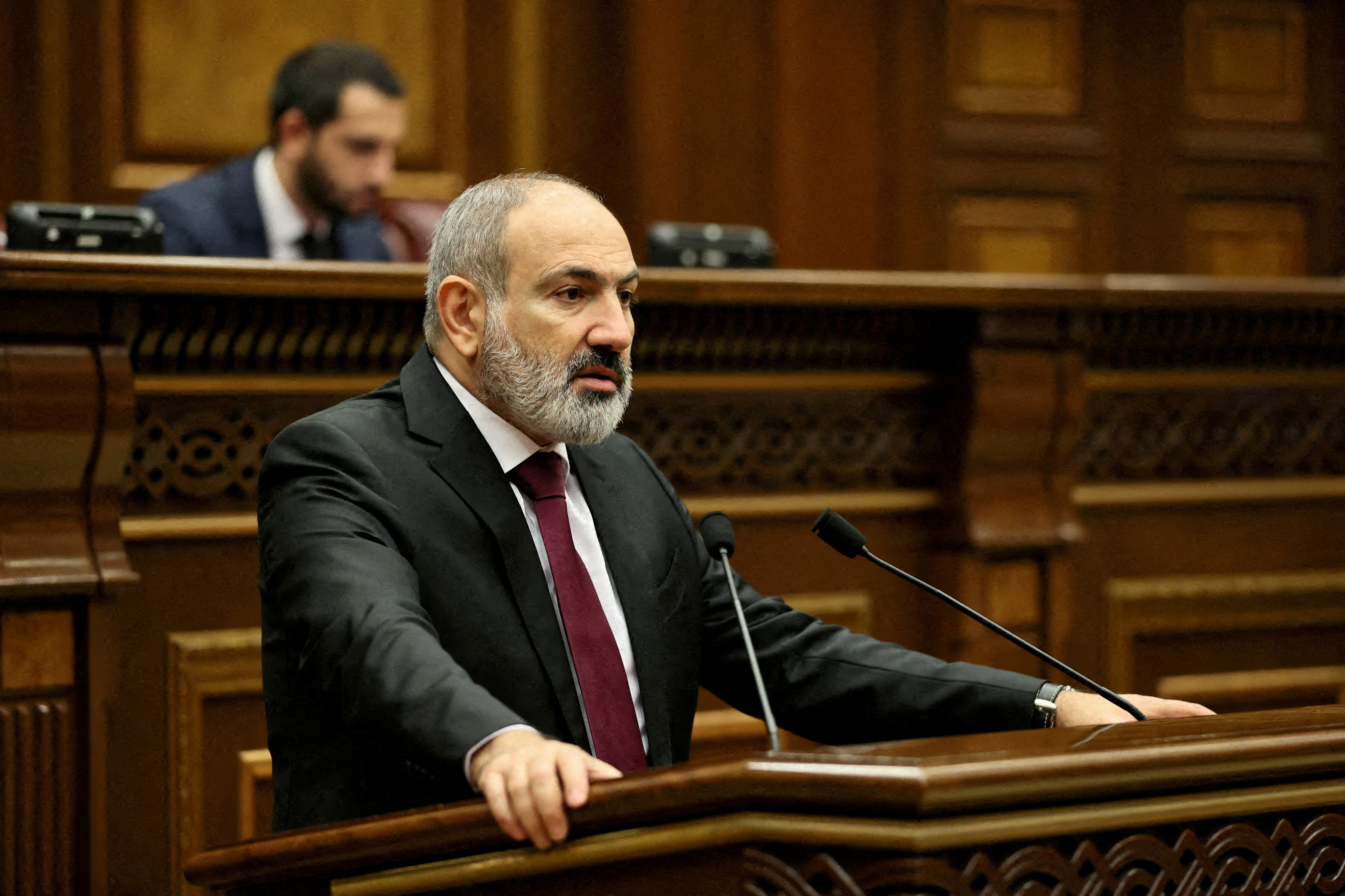 FILE PHOTO: Armenian Prime Minister Pashinyan addresses parliament in Yerevan