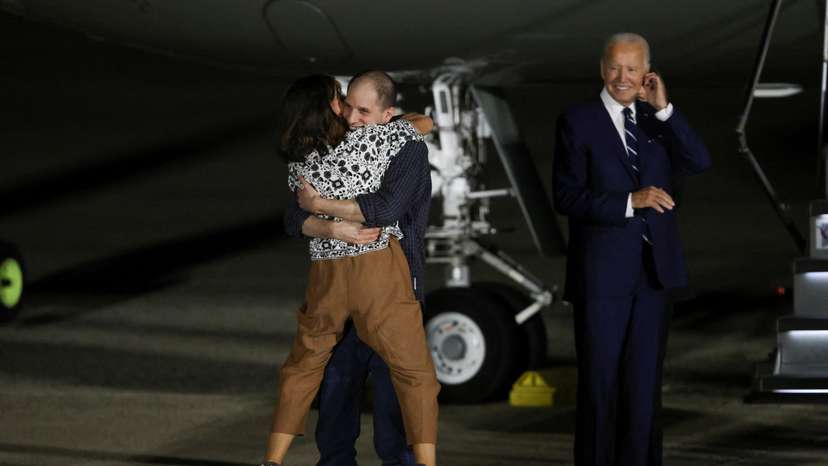 U.S. President Joe Biden meets with Americans released from detention in Russia, upon their arrival at Joint Base Andrews