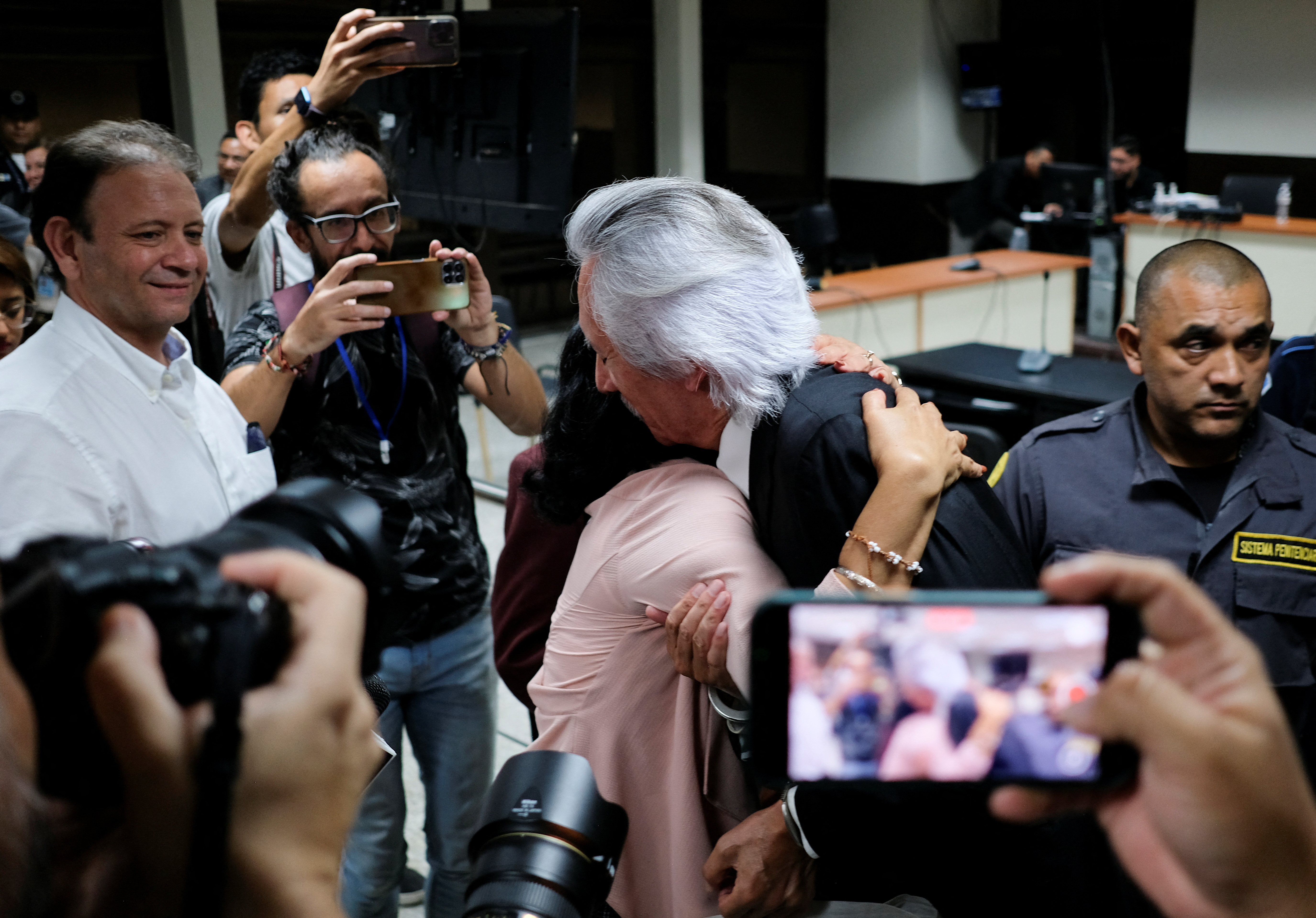 Imprisoned journalist Jose Ruben Zamora Marroquin attends a court hearing, in Guatemala City