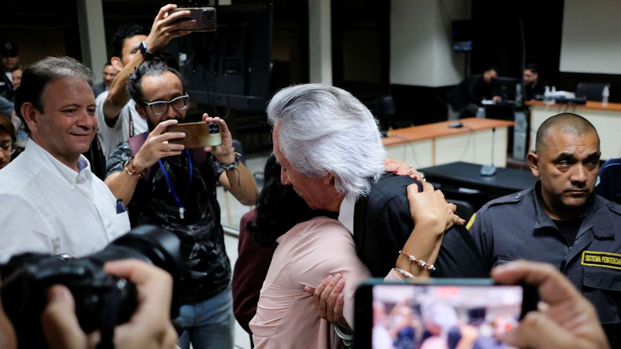 Imprisoned journalist Jose Ruben Zamora Marroquin attends a court hearing, in Guatemala City