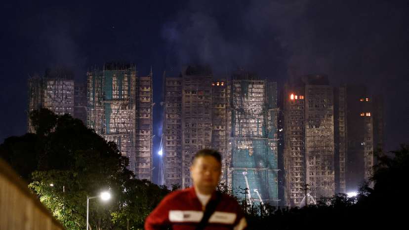 Scene of a deadly fire at Wang Fuk Court housing complex, in Hong Kong