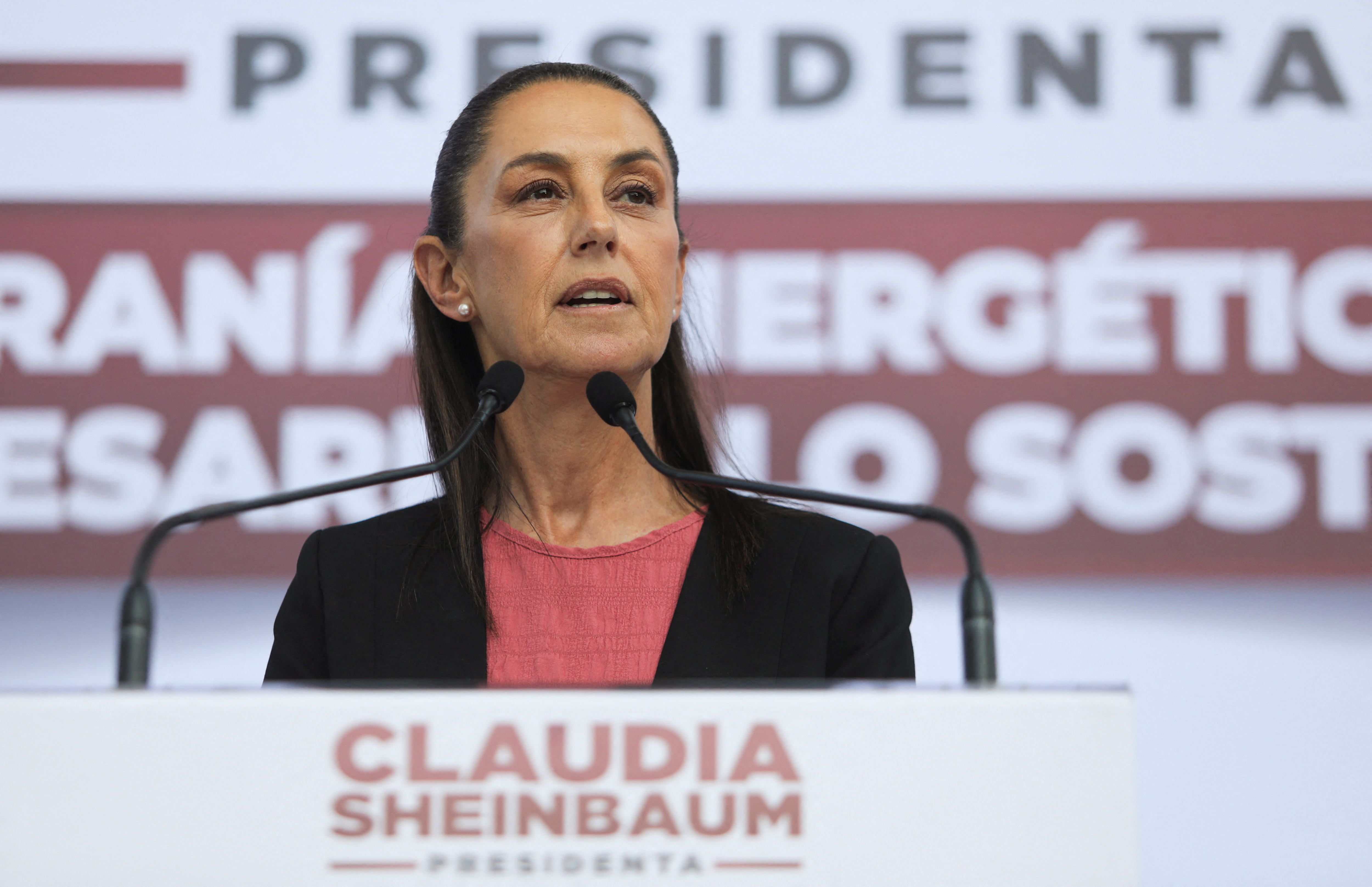 Presidential candidate Claudia Sheinbaum presents her energy plan, in Mexico City