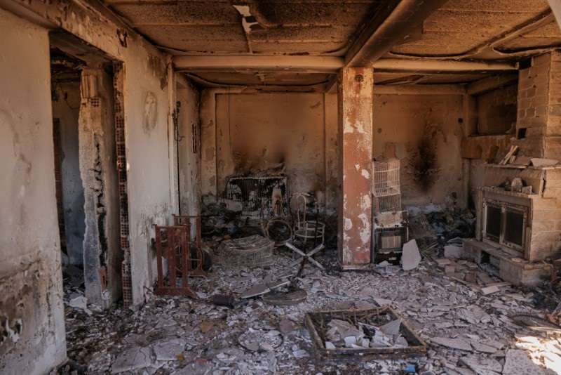 Aftermath of a wildfire in Vrilissia, near Athens
