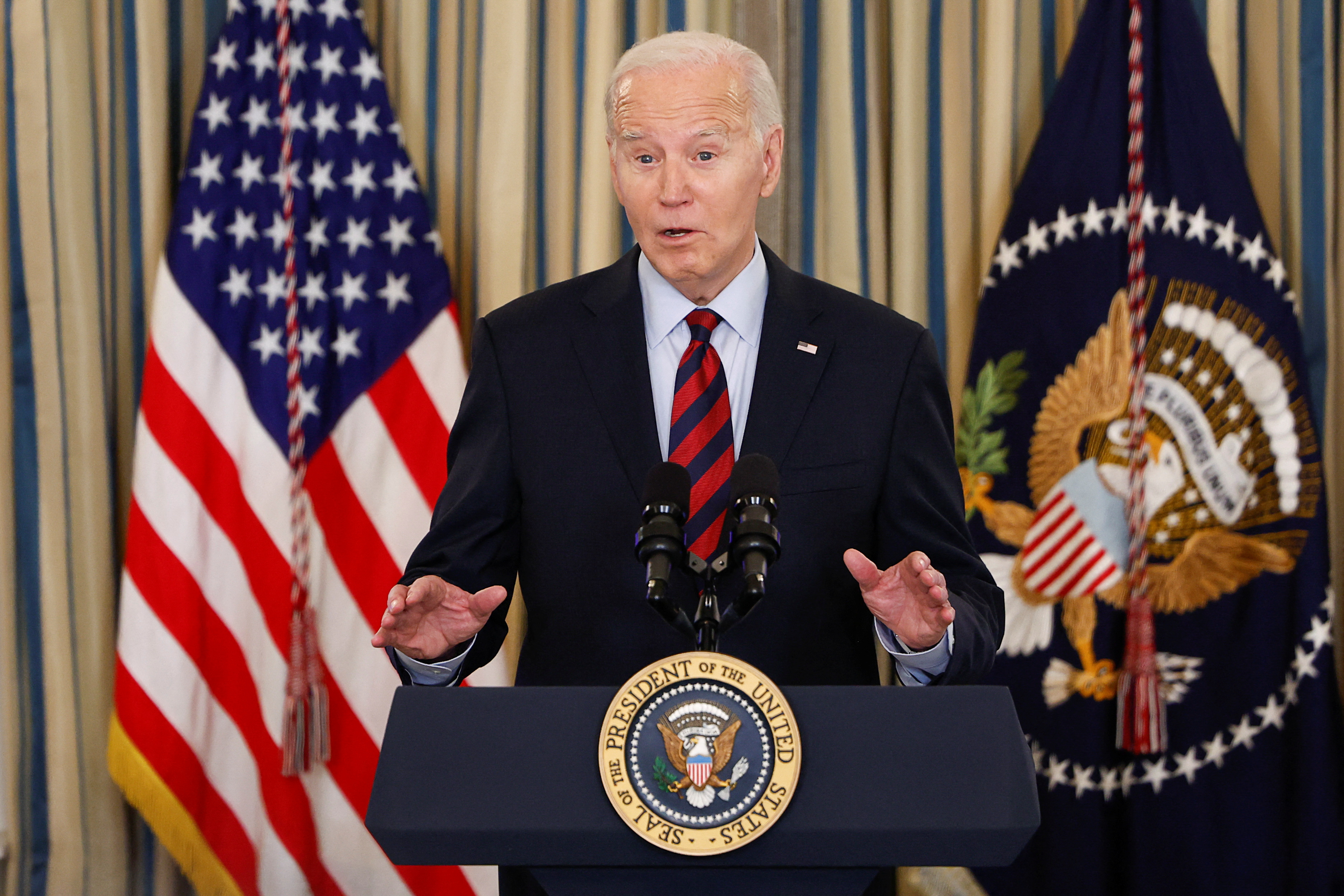 U.S. President Biden delivers remarks before a meeting of his Competition Council, at the White House in Washington