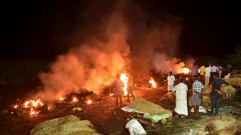 Bodies of people who died after consuming toxic liquor are cremated in Kallakurichi