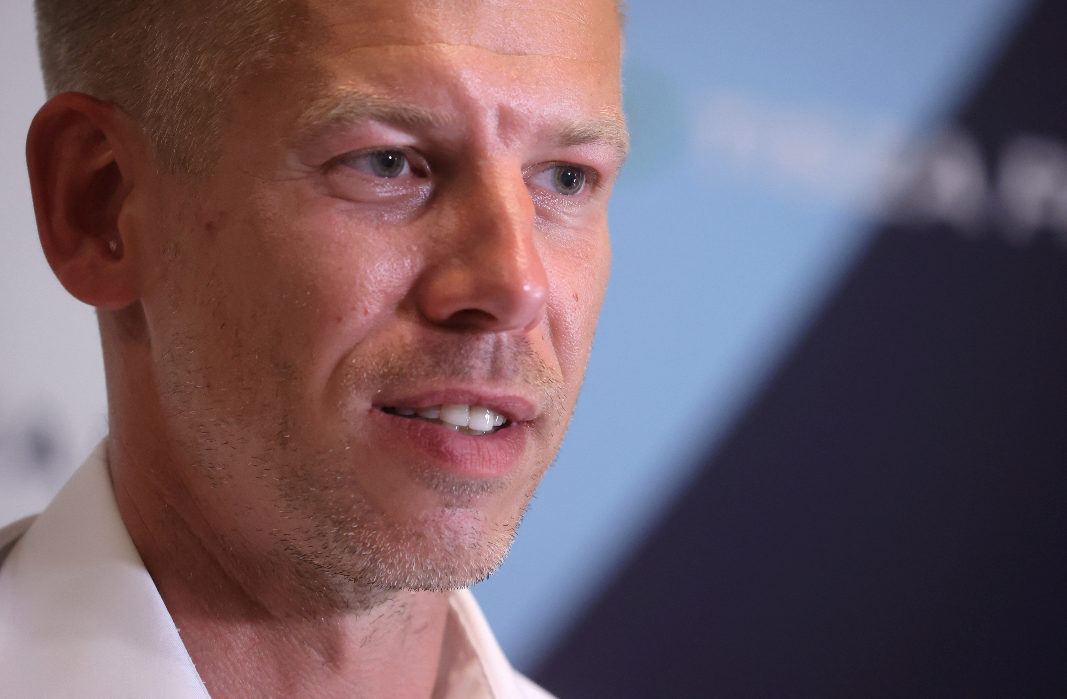 Magyar, former government insider and leader of the Respect and Freedom (TISZA) Party attends an interview with Reuters in Budapest
