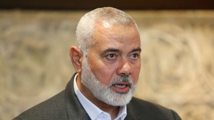 FILE PHOTO: Palestinian group Hamas' top leader, Ismail Haniyeh talks after meeting with Lebanese Parliament Speaker Nabih Berri in Beirut